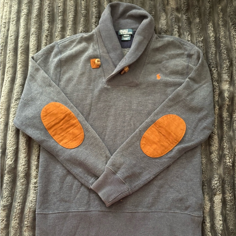 Polo Ralph Lauren Gray Sweater with Orange Elbow Patches